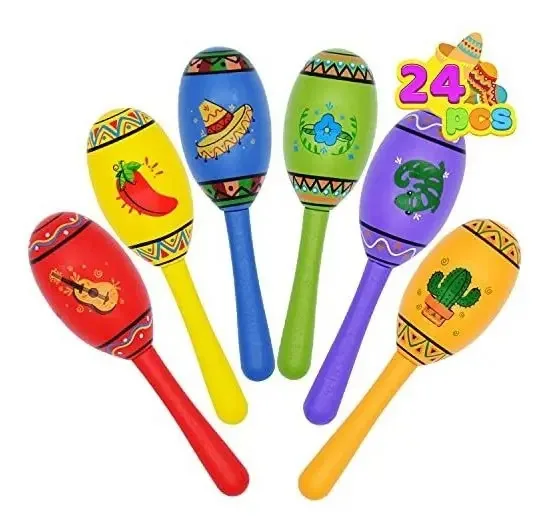 Mini Maracas para festividades mexicanas, 24 peças com 6 designs