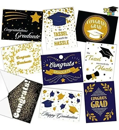 Cartões comemorativos para graduados, 72 unidades de ouro azul