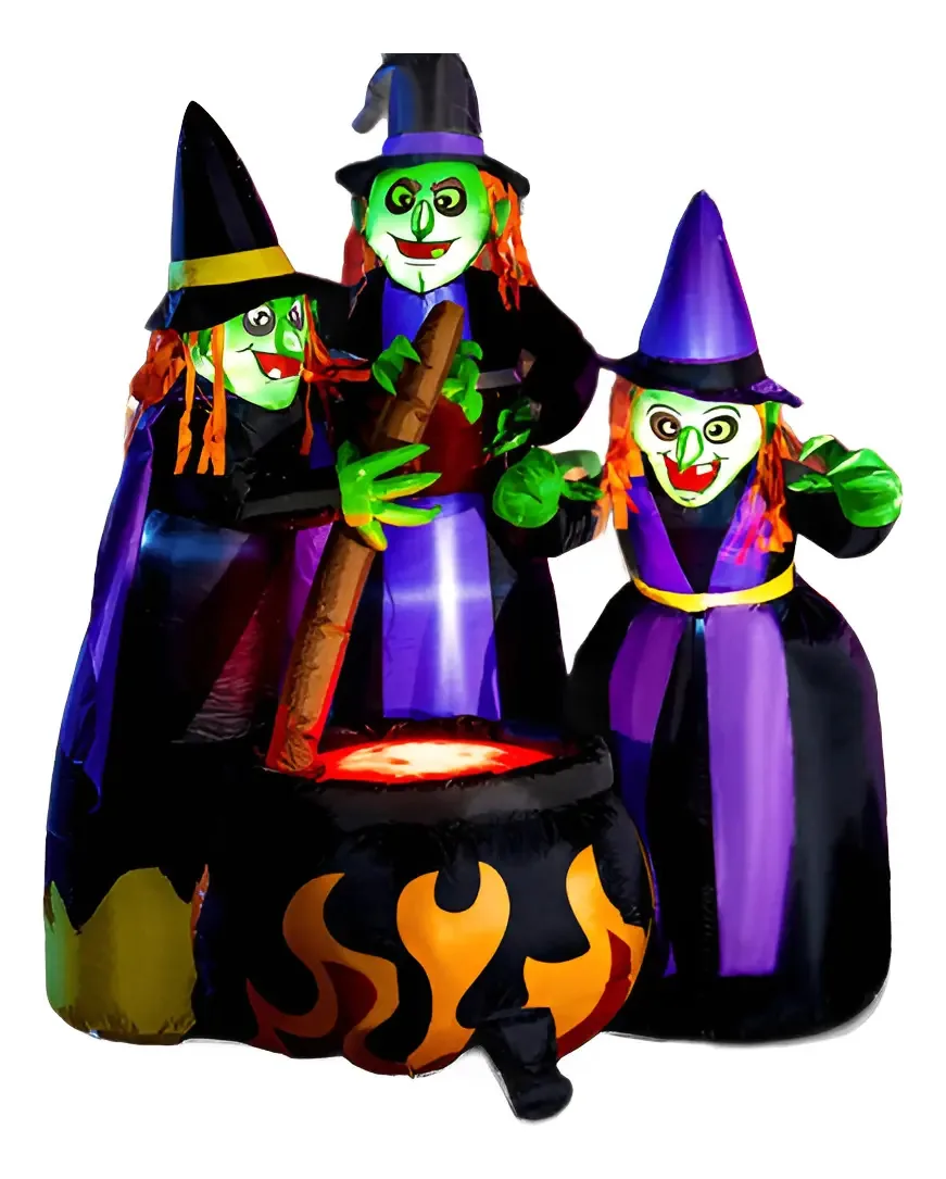 Infláveis de Halloween de 6 pés de altura com bruxas de caldeirão