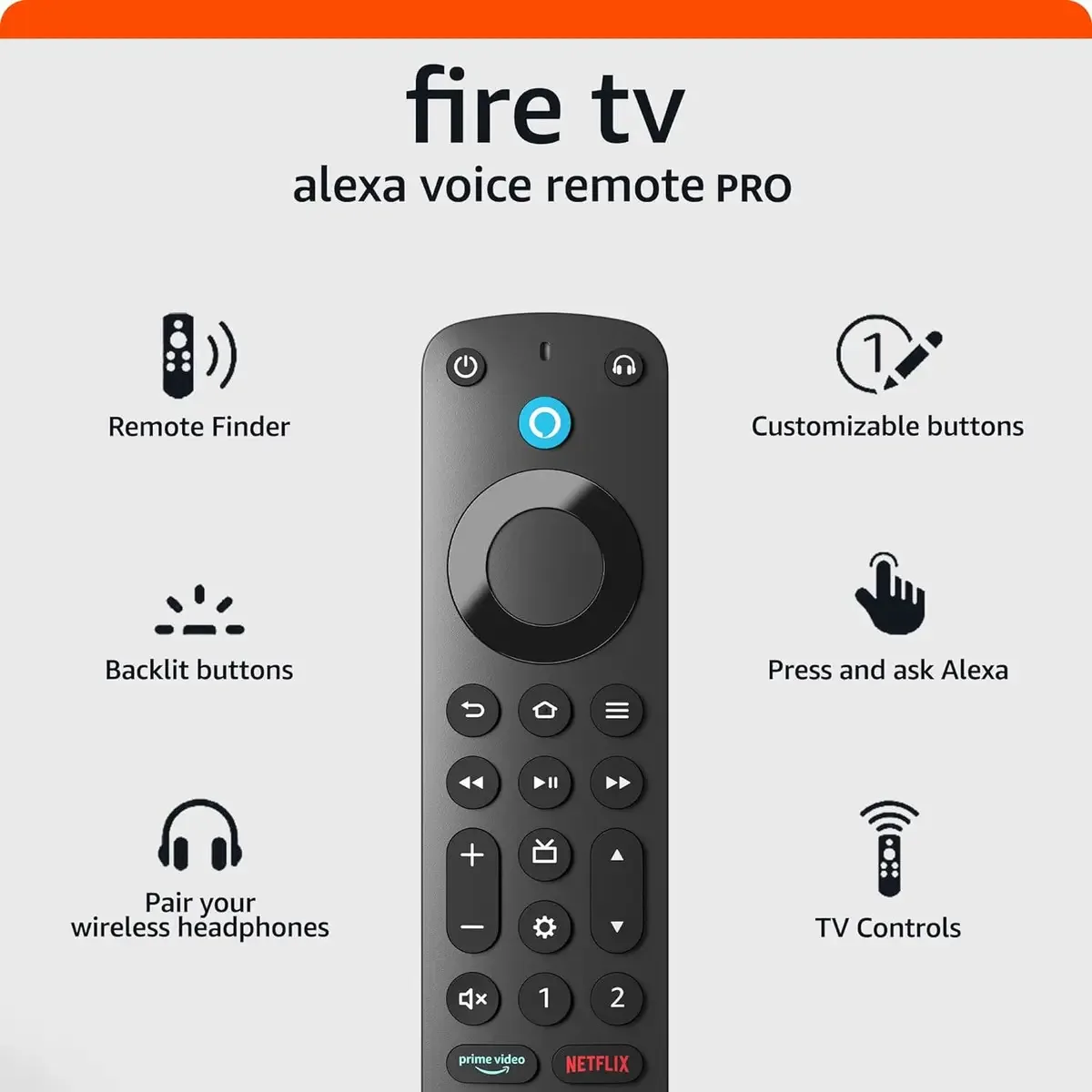 Controle remoto por voz Alexa Pro com localizador de controle remoto, controles de TV e botões retroiluminados (requer dispositivo compatível com Fire TV)