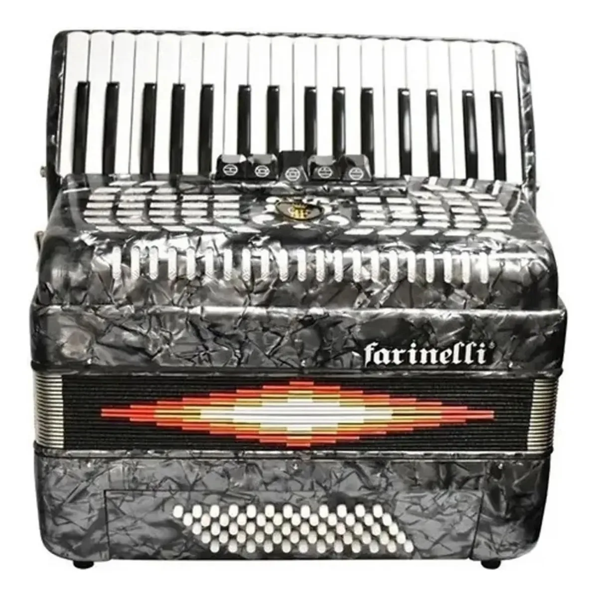 Acordeão Farinelli 1308G 60 baixos 34 teclas 5 registros cor cinza