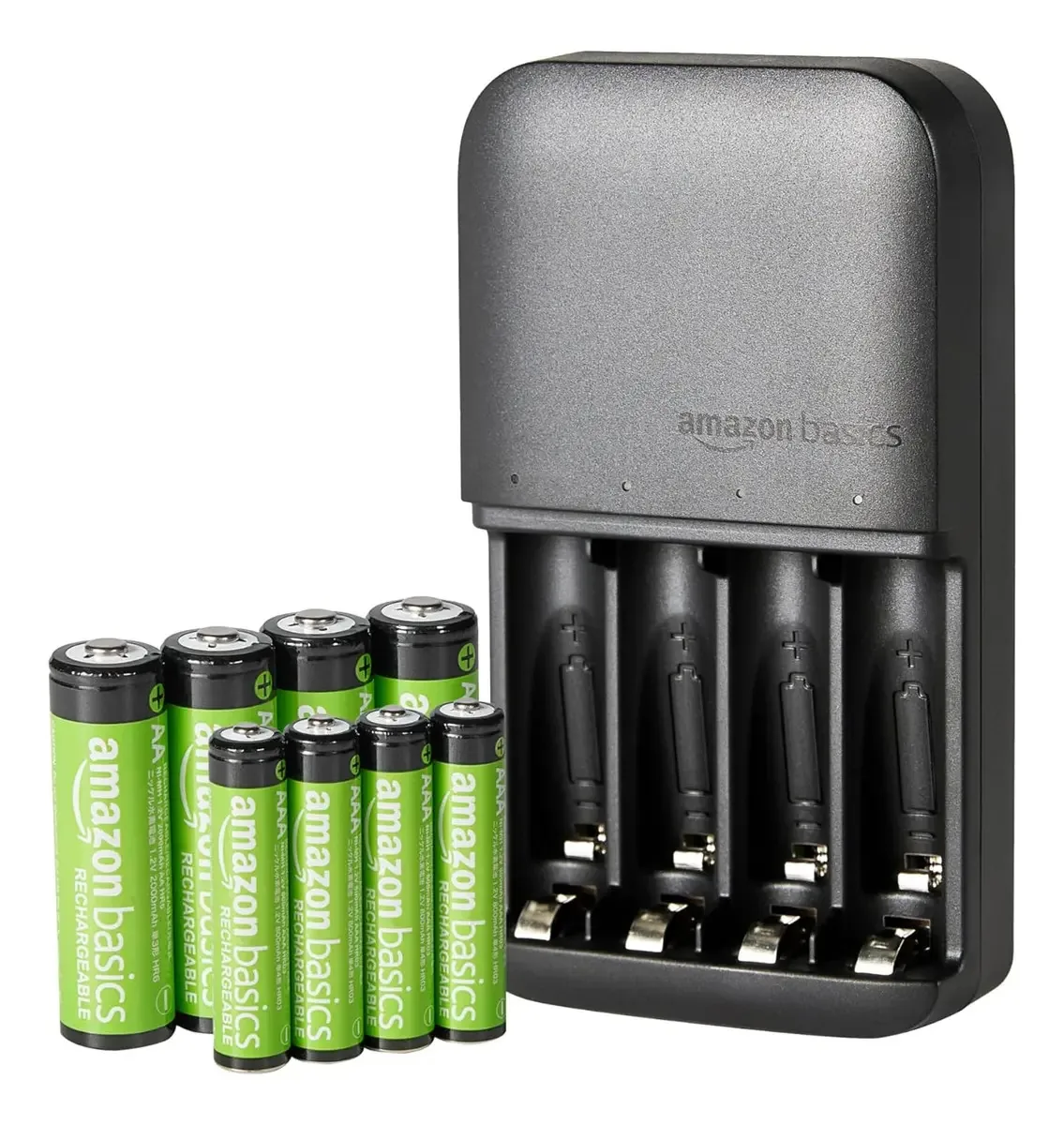 O carregador de bateria AA/AAA da Amazon inclui 8 pilhas 4xaa e 4xAAA