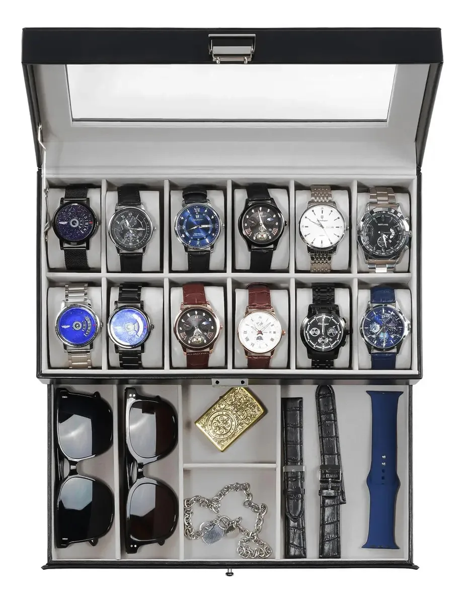 Caixa de relógio masculina Procase 12 Slot com tampa Cris