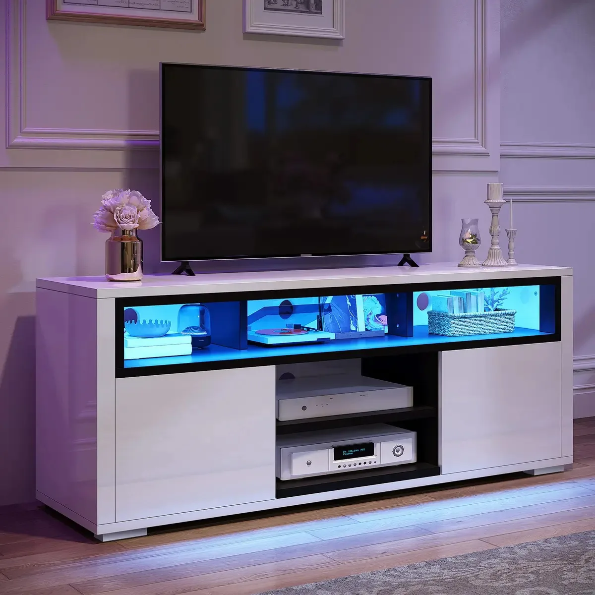 Suporte de TV LED moderno de 55 polegadas com armazenamento