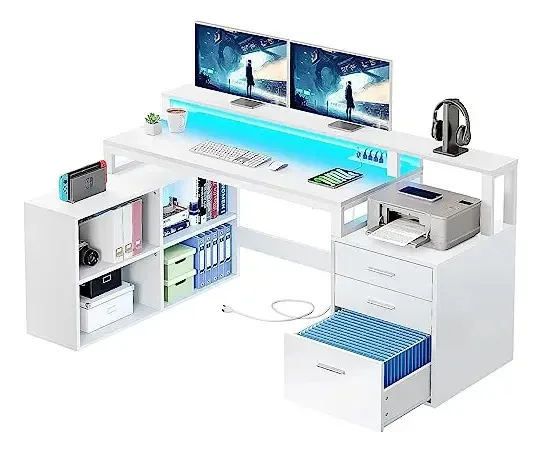 Mesa Yitahome em forma de L com soquetes Power e L