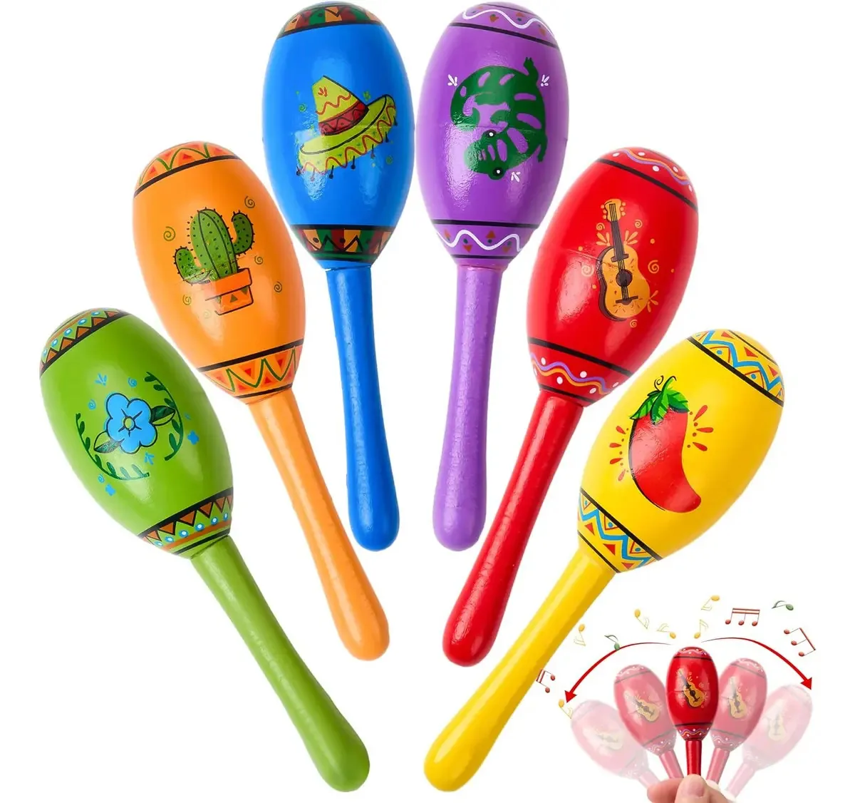 Mini maracas de madeira Joyin Cinco De Mayo, 6 peças