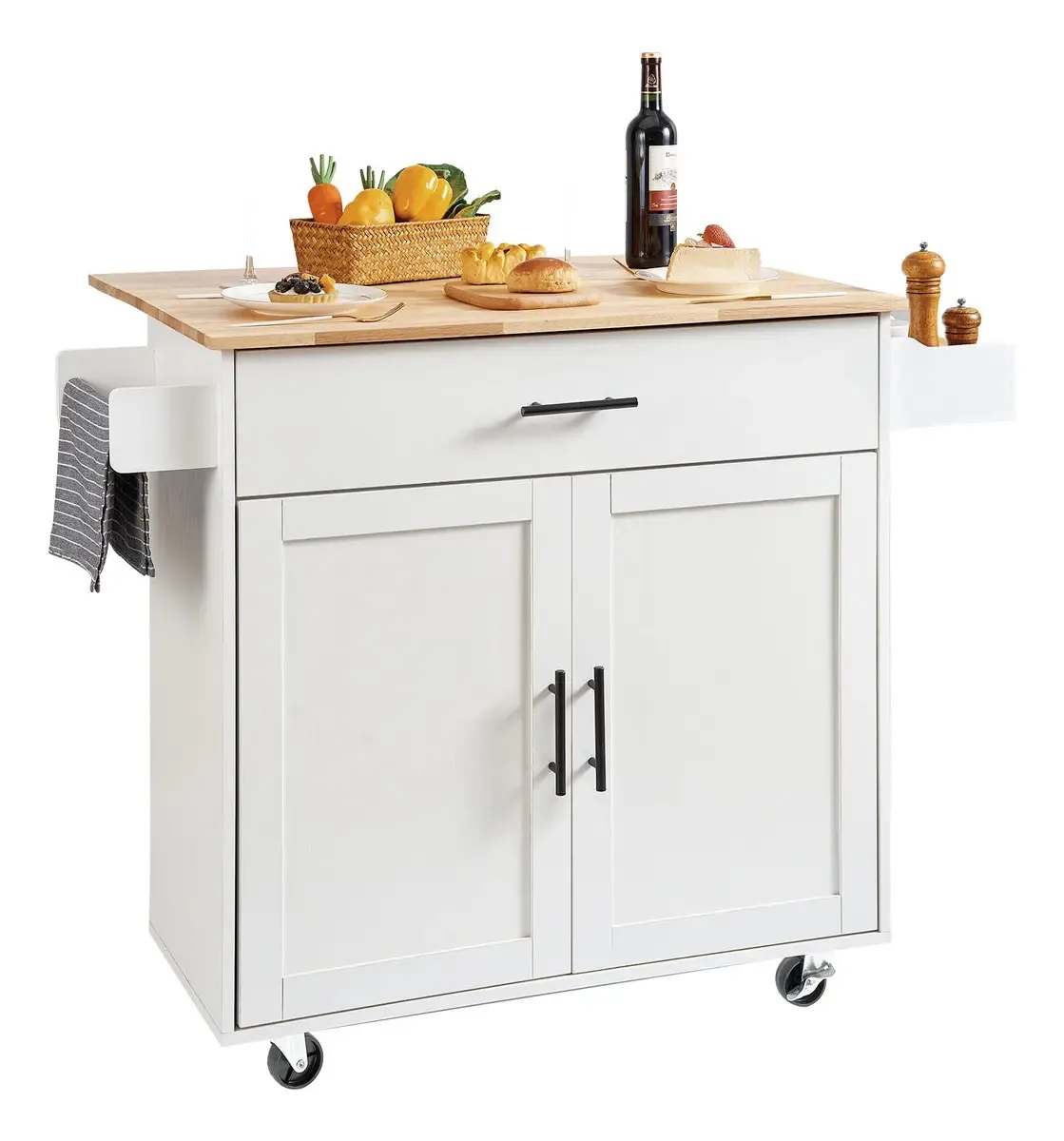 Carrinho Vevor Kitchen Island com tampa de madeira maciça