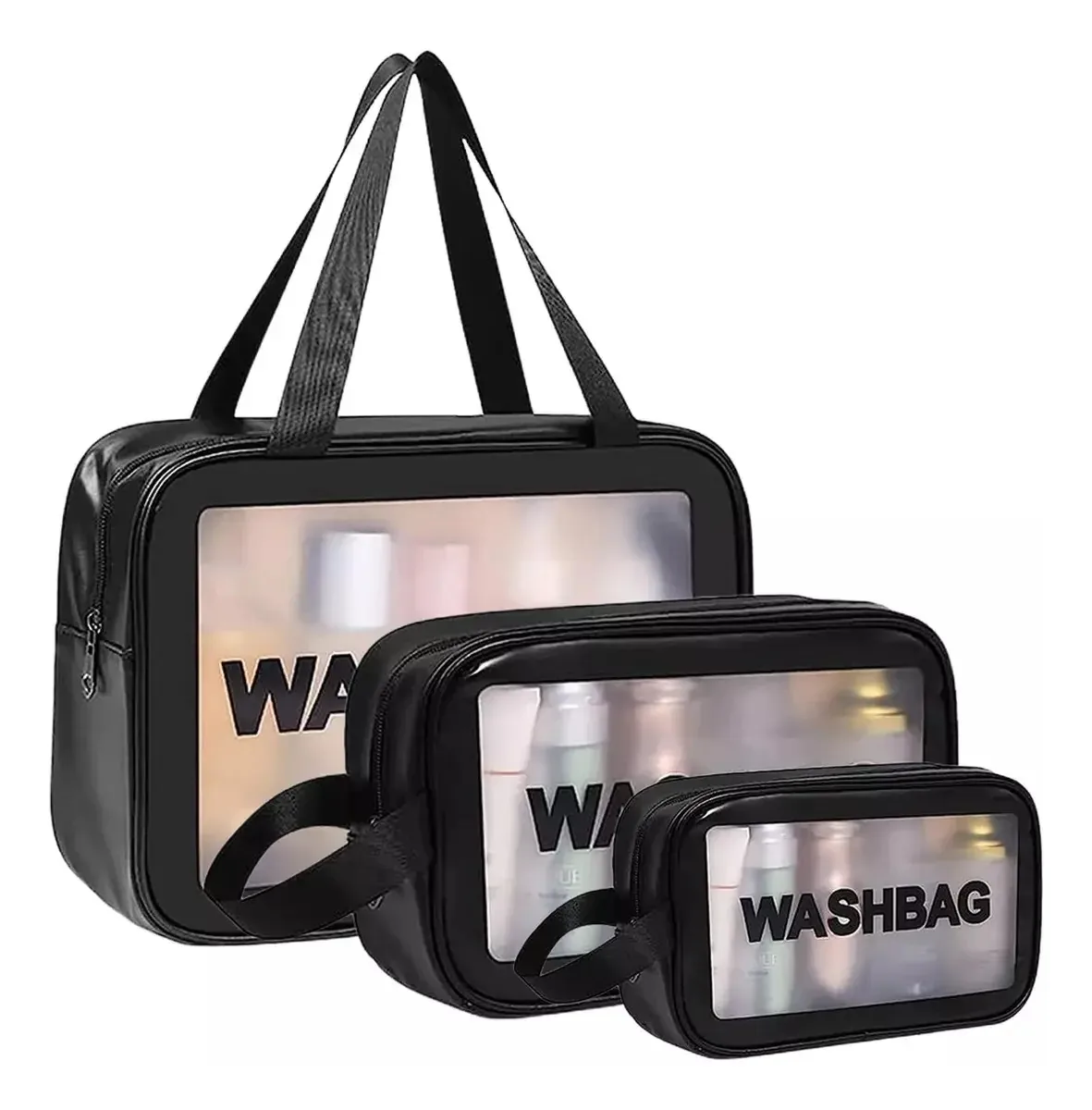 Estojos de maquiagem, conjunto de bolsas de cosméticos, 3 bolsas de higiene pretas