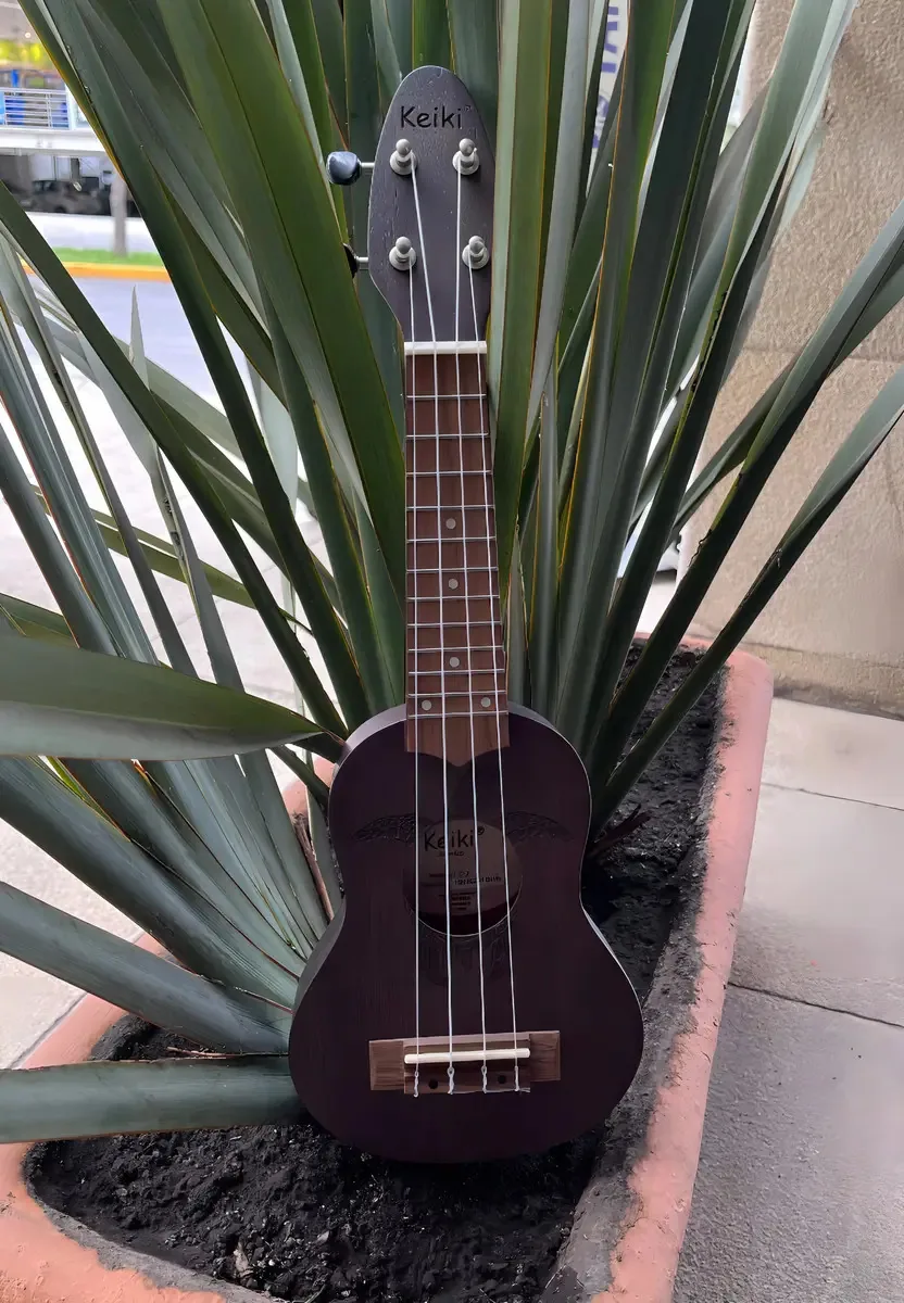 Guitarras Keiki Ortega e ukulele soprano acústico Plumillas, cor de café