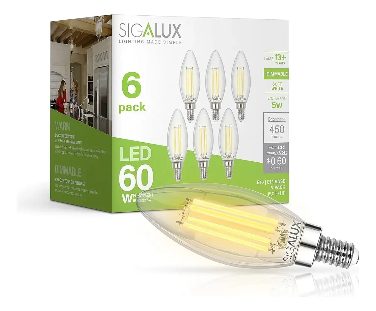 Lâmpadas LED E12 de 60 watts, lâmpadas de candelabro reguláveis