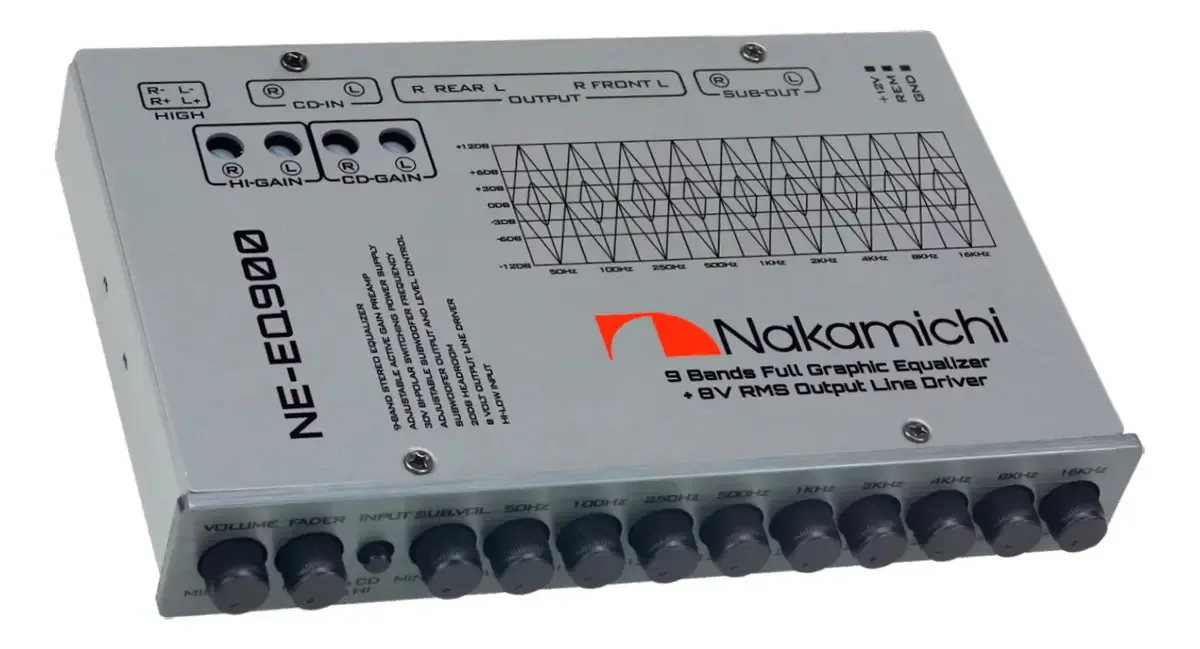Equalizador gráfico Nakamichi NE-EQ900 de 8 volts cinza escuro de 9 bandas