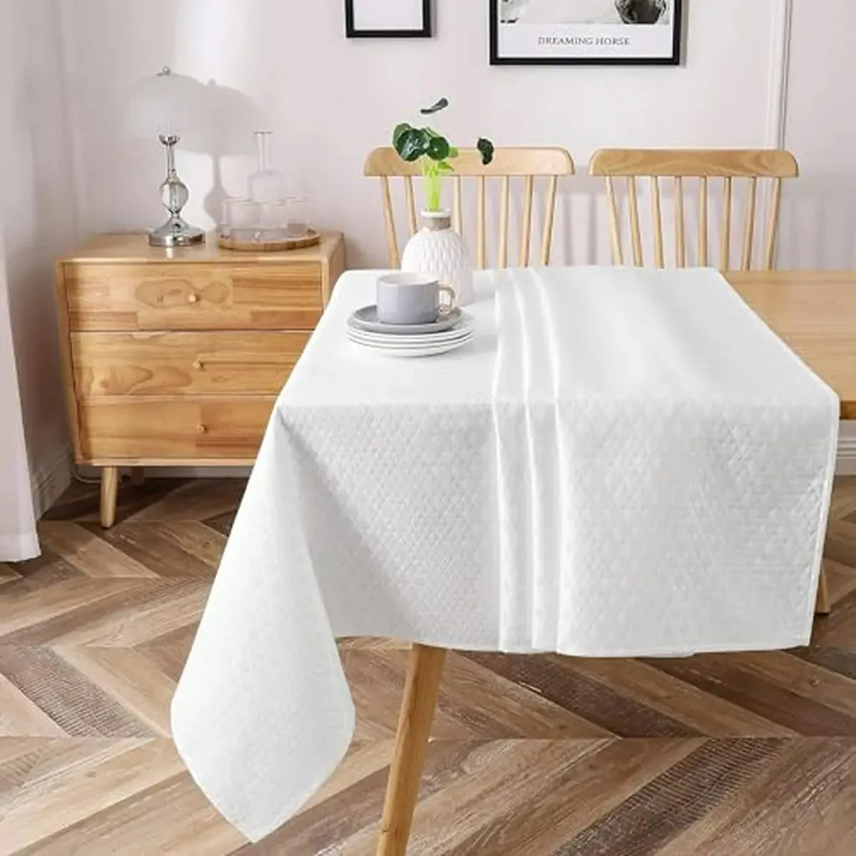 Toalhas de mesa retangulares de poliéster jacquard branco - Decorat