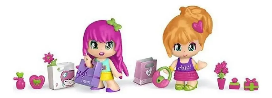 Conjunto Pinypon Shopping Friends de 2 bonecos com acessórios