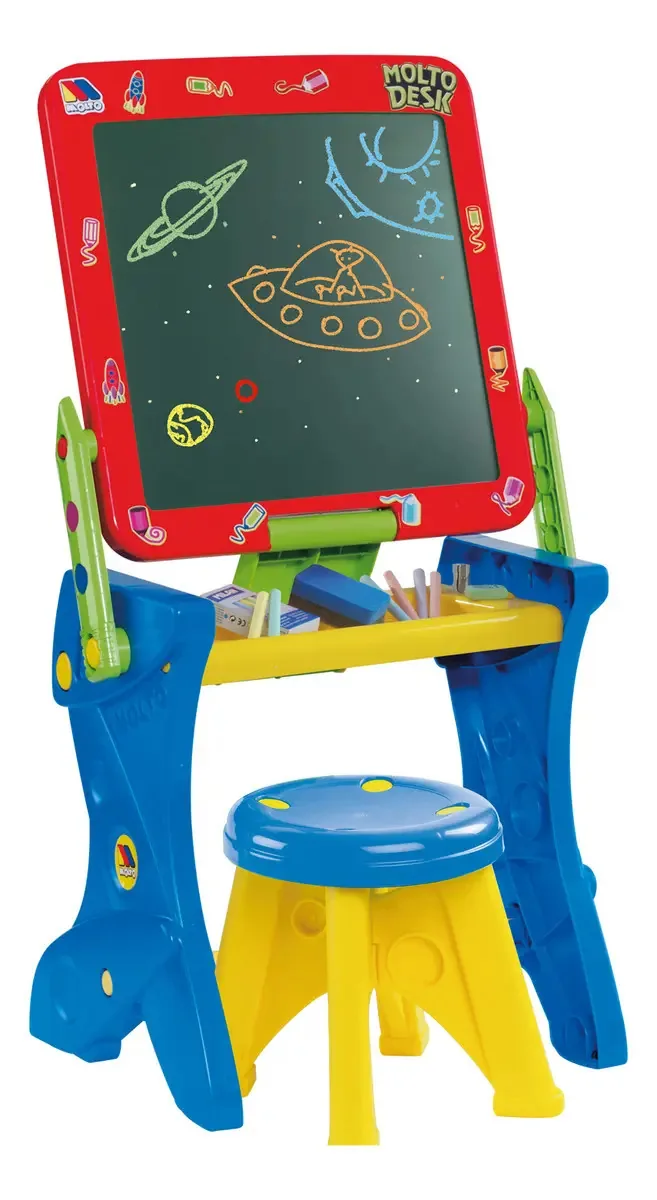 Quadro negro 2 em 1 e mesa com banco e acessórios | Molto Blue Multicolor