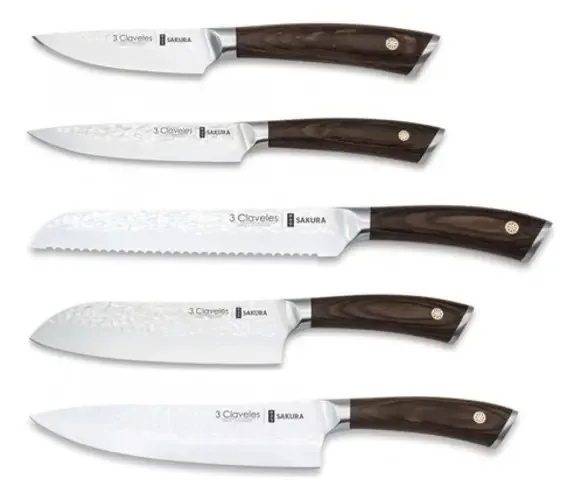 Conjunto de facas de aço inoxidável forjado de 5 peças Sakura, 3 peças, marrom