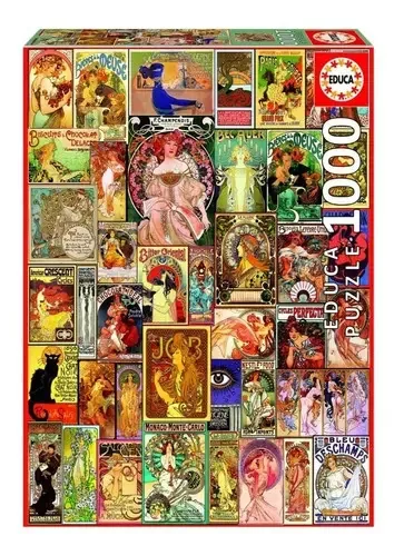 Quebra-cabeça de colagem de pôsteres Art Nouveau de 1000 peças