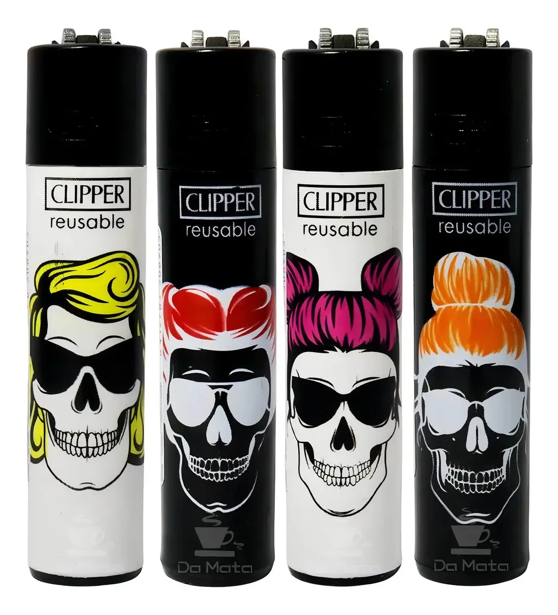 Kit 4 Isqueiros Clipper Skeleton Hair Edição Colecionador