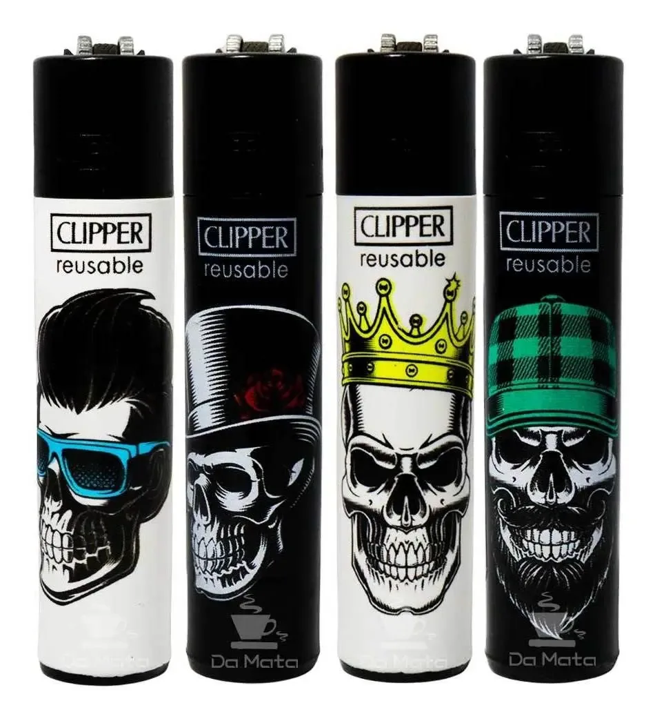Kit 4 Isqueiros Clipper Skulls Heads Edição Colecionador