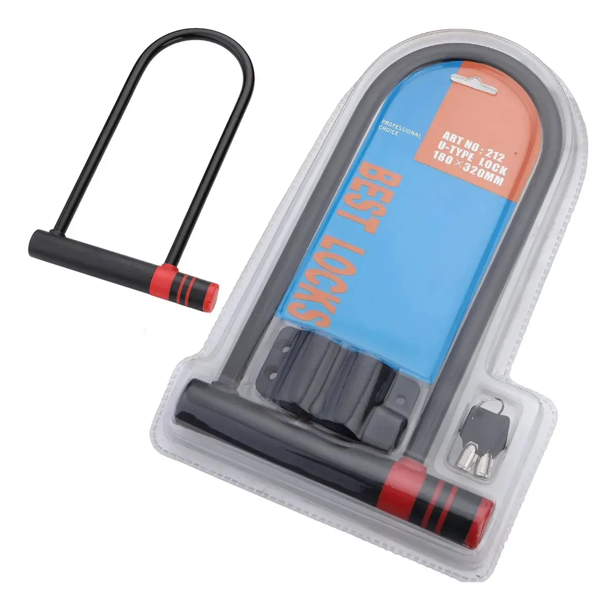 Cadeado U Lock para bicicleta e motocicleta, 2 chaves, cor grande, preto