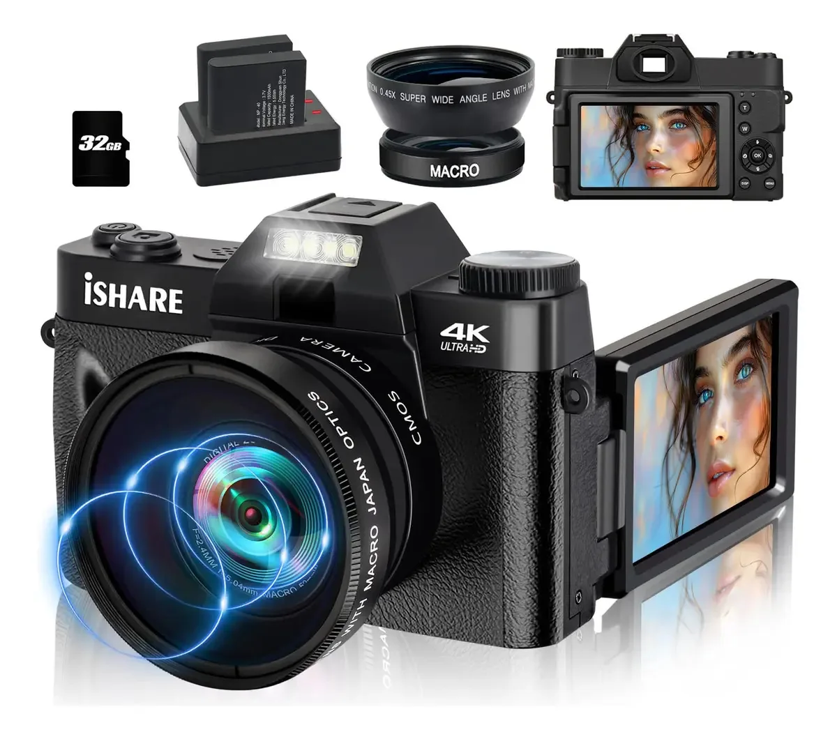 Câmera Digital IShare, Câmeras 4K para Fotografia, Câmera. Cor: Preto