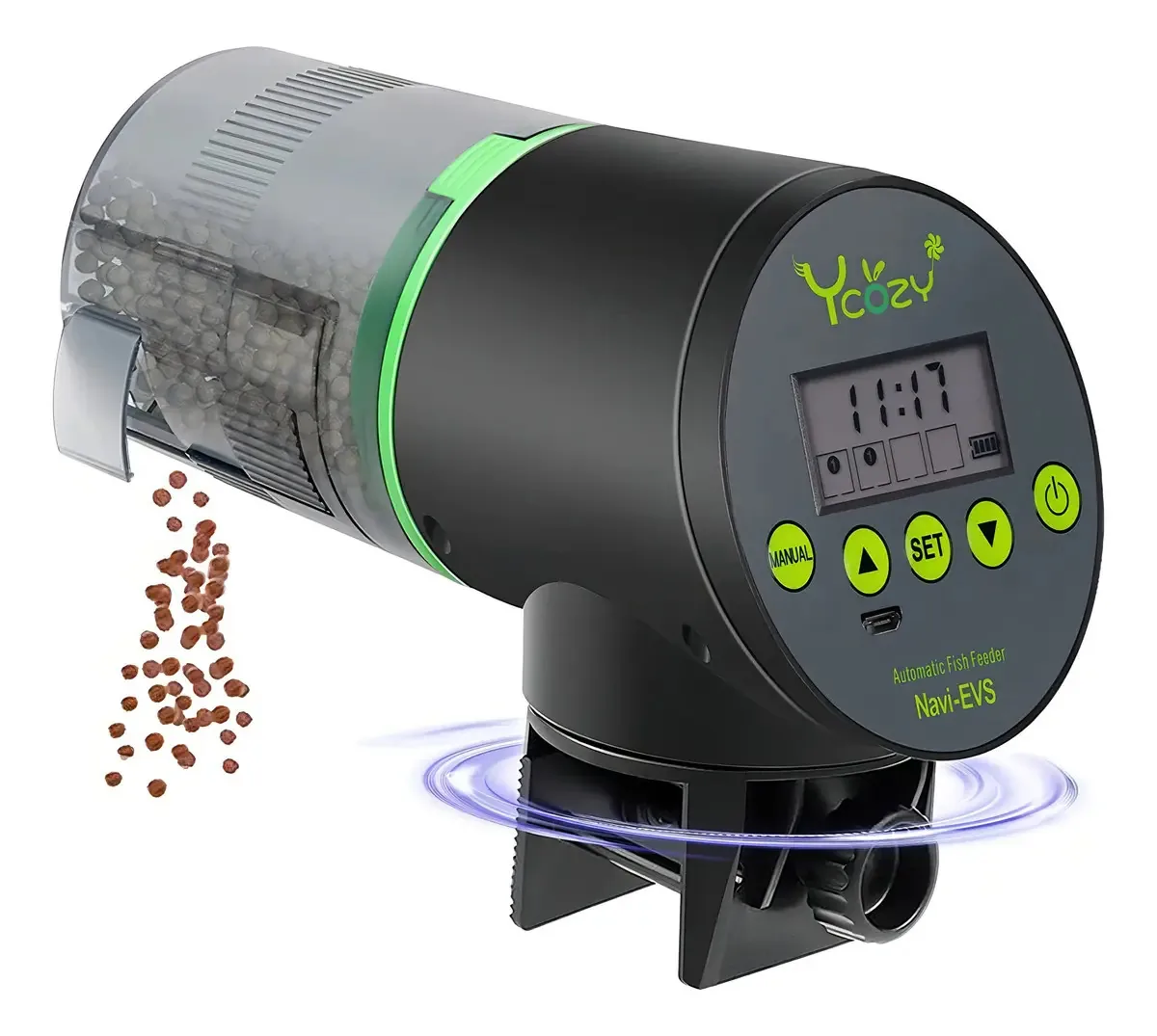 Ycozy Alimentador Automático de Peixe Recarregável com Cabo USB à Prova de Umidade Peixe Elétrico Inteligente / Alimentador de Tartaruga para Tanque de Aquário e Peixe Temporizador Inteligente