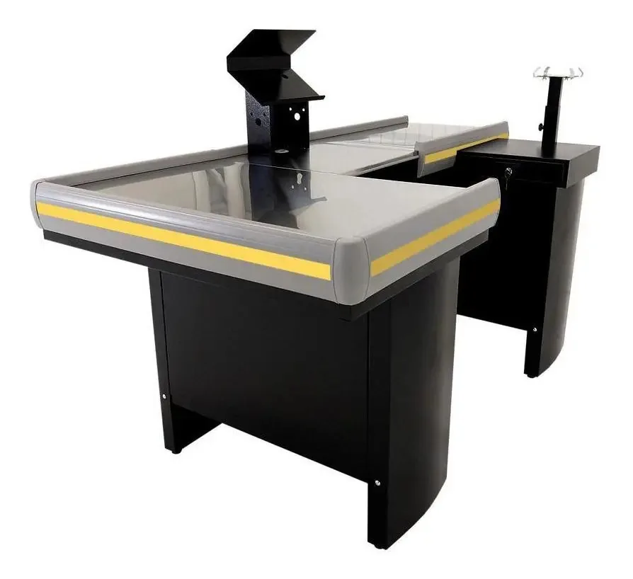 Check-out Caixa Supermercado Kit Automação Gaveta 2,00 Metro Cor Preto Perfil Amarelo