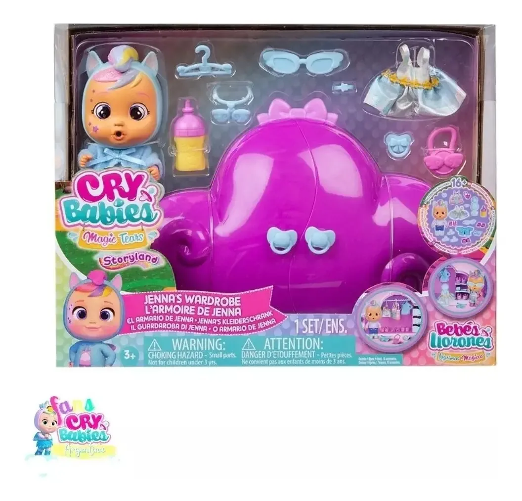 Boneca Cry Babies Jenna Storyland com acessórios e guarda-roupa