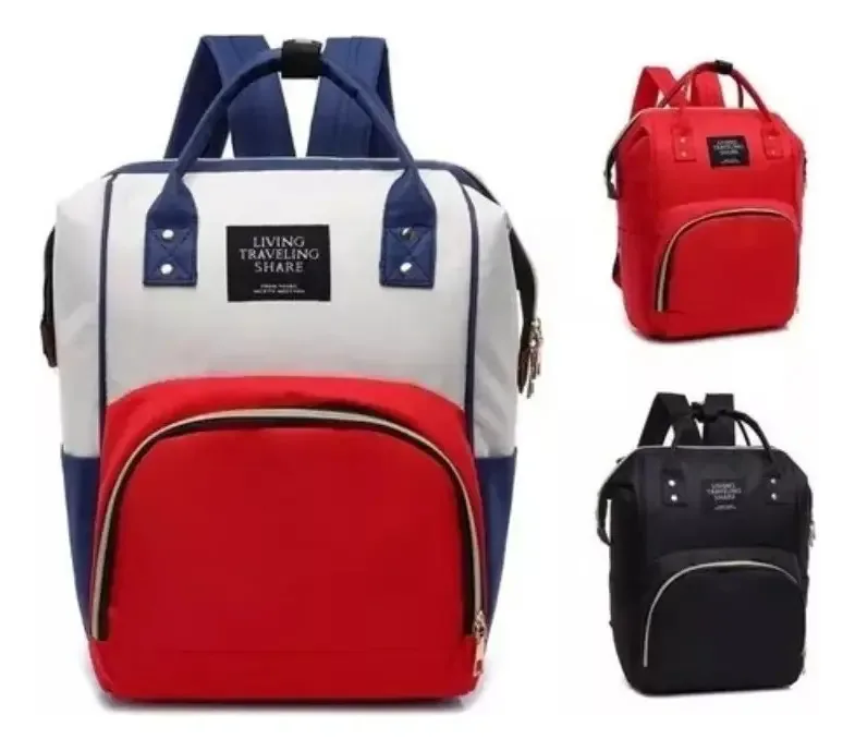 Mochila escolar urbana, carteira materna impermeável, bolsa de bebê grande, porta-garrafas térmicas, branca com vermelha