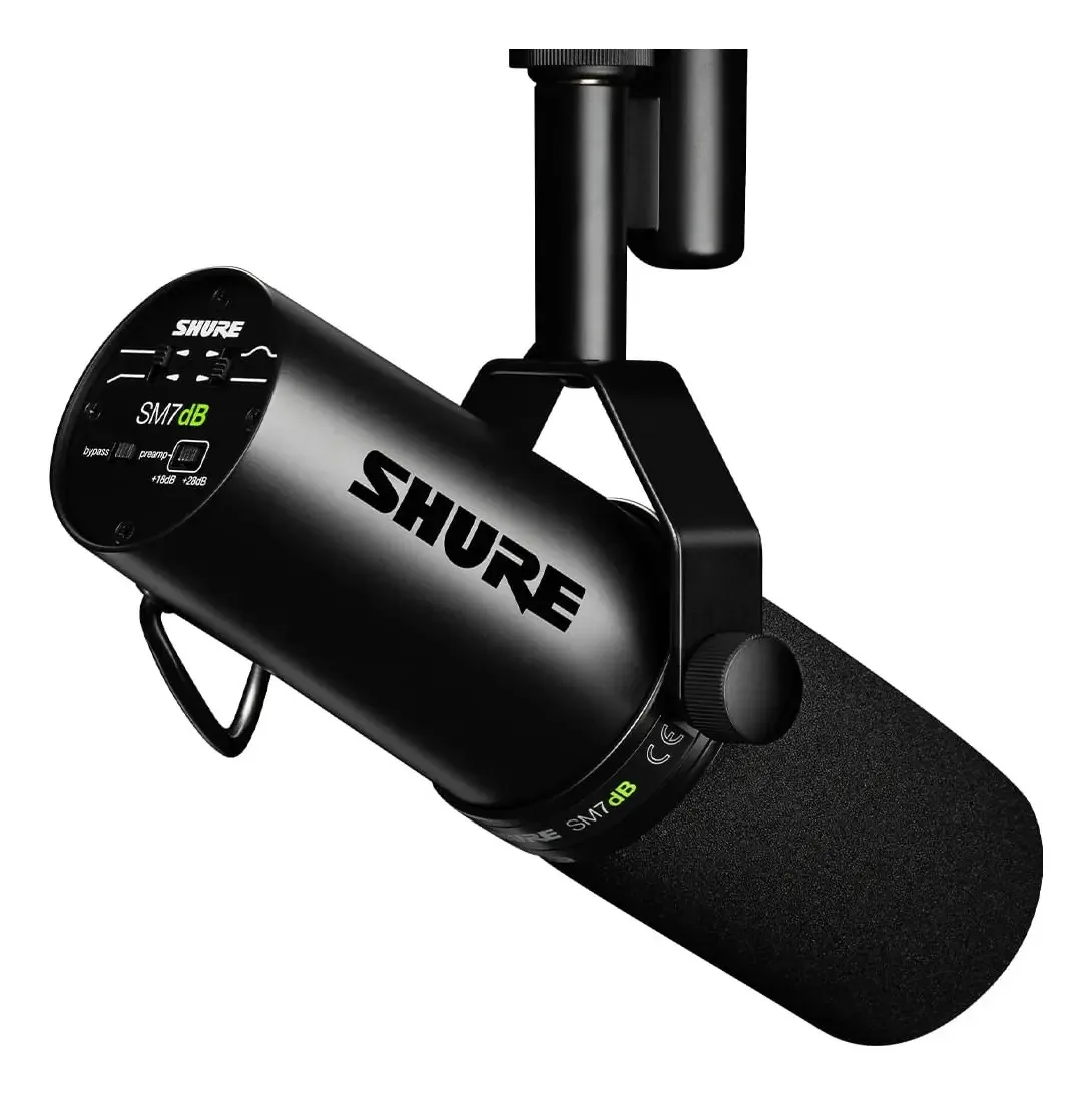 Microfone Vocal Dinâmico Com Pré Amplificador Shure Sm7db Preto