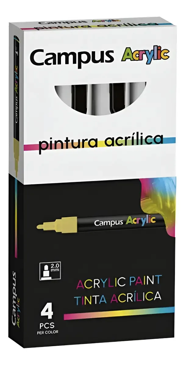 Marcador de pintura artística Campus Acrylic X4, branco, prata