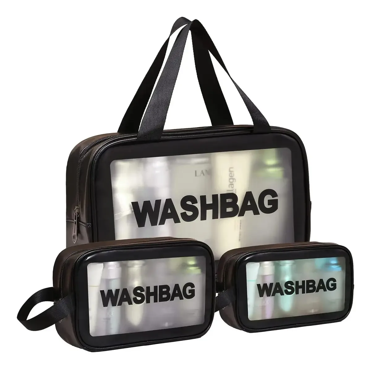 Bolsa de viagem de PVC transparente com alça, prática e durável para cosméticos e acessórios, preta de alta qualidade, Everest
