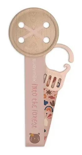 Broche com clipe de botão com alça reversível para chupetas rosa Suavinex