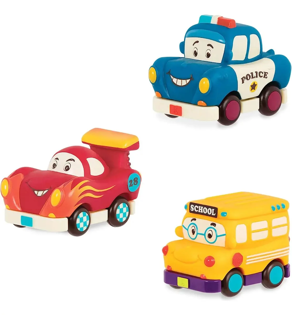 Conjunto de mini veículos com ônibus de tração e carros
