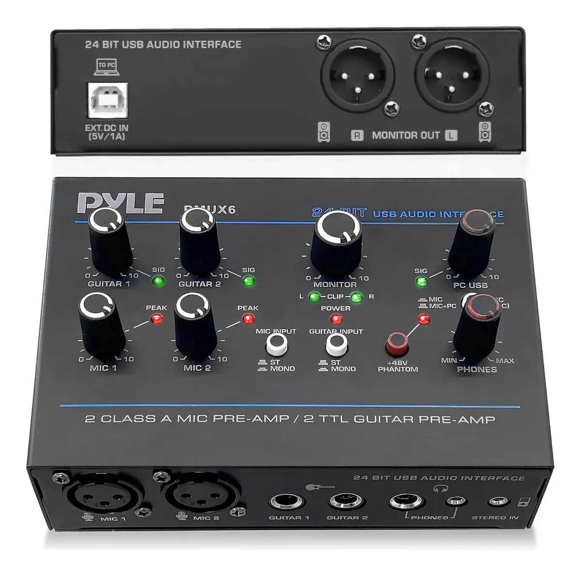 Interface de áudio USB profissional Pyle com microfone e guitarra