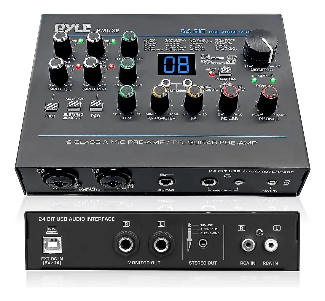 Interface de áudio USB profissional Pyle com microfone/linha, guitarra