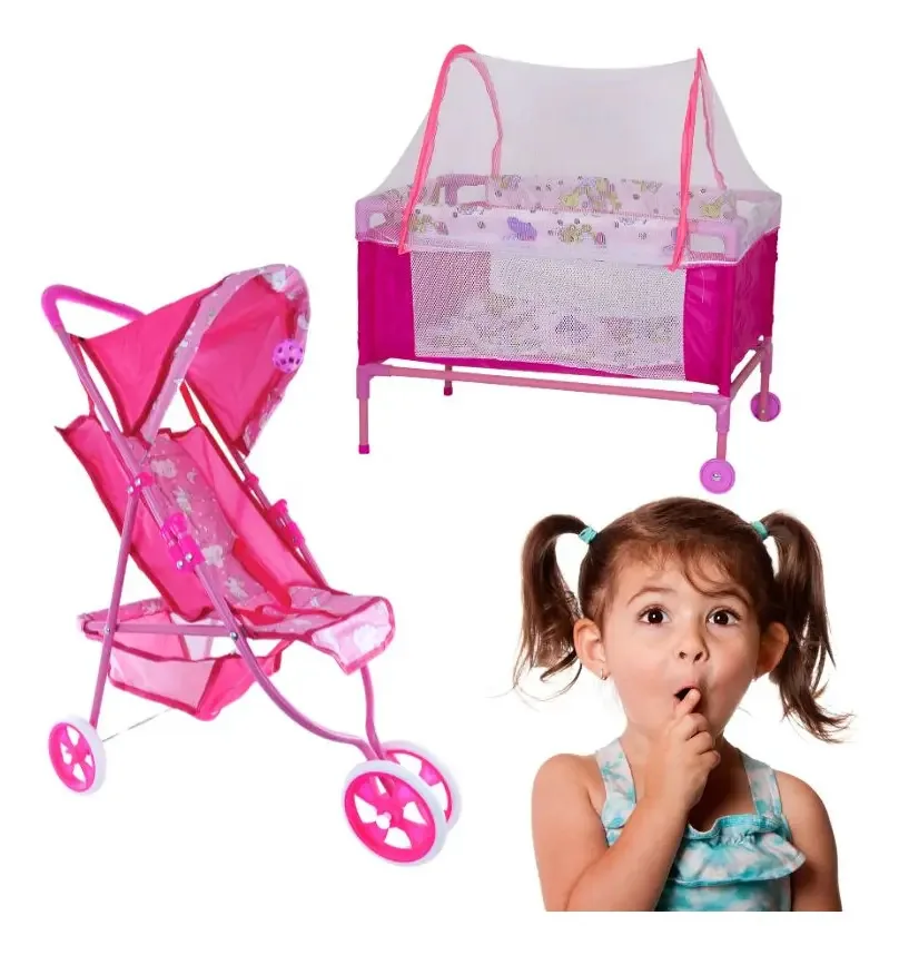 Carrinho de passeio com cercadinho para Doll Car Girls Pink