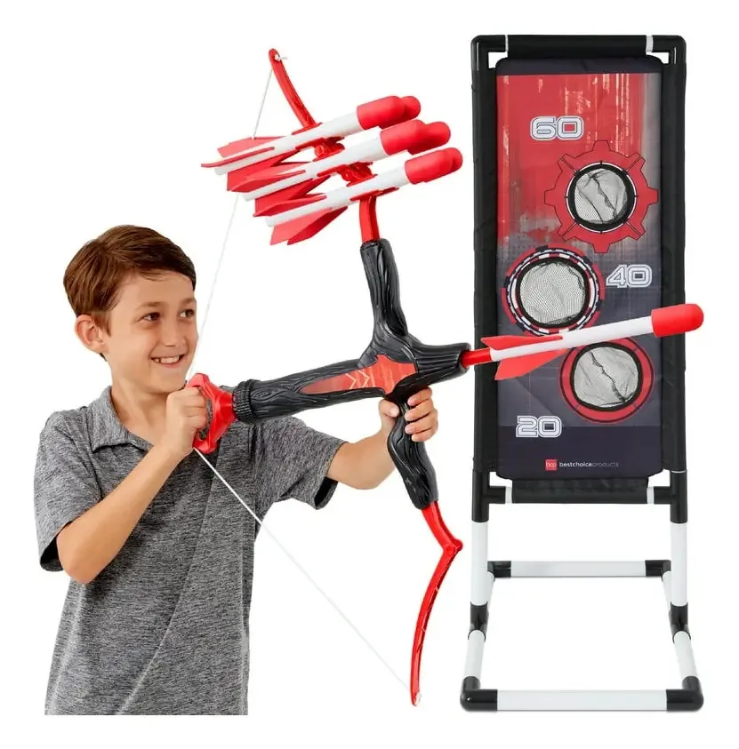 Brinquedo de tiro com arco e tiro ao alvo 12 flechas para crianças, cor vermelha