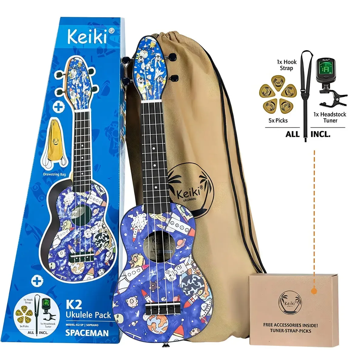 Ukulele acústico soprano Spaceman Color Ortega Guitars K2