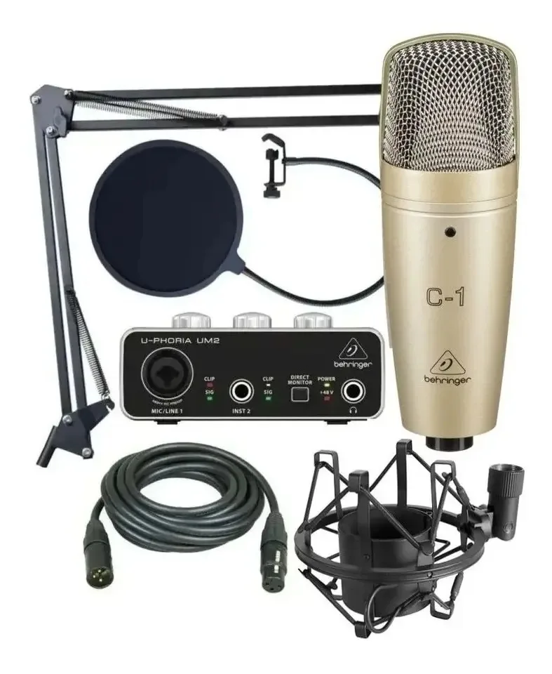 Interface de áudio Behringer UM2 cinza e preta