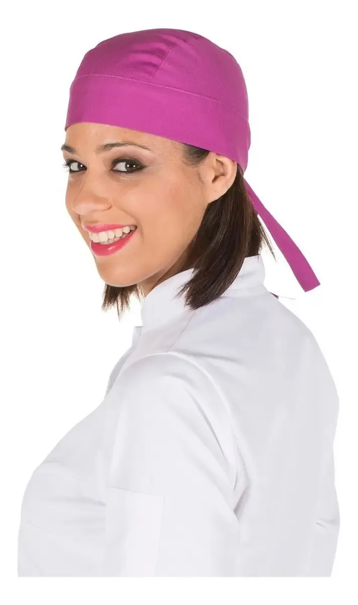 Chapéu pirata para chef ou chef, unissex, cor lilás, rosa, design de tecido, espanhol