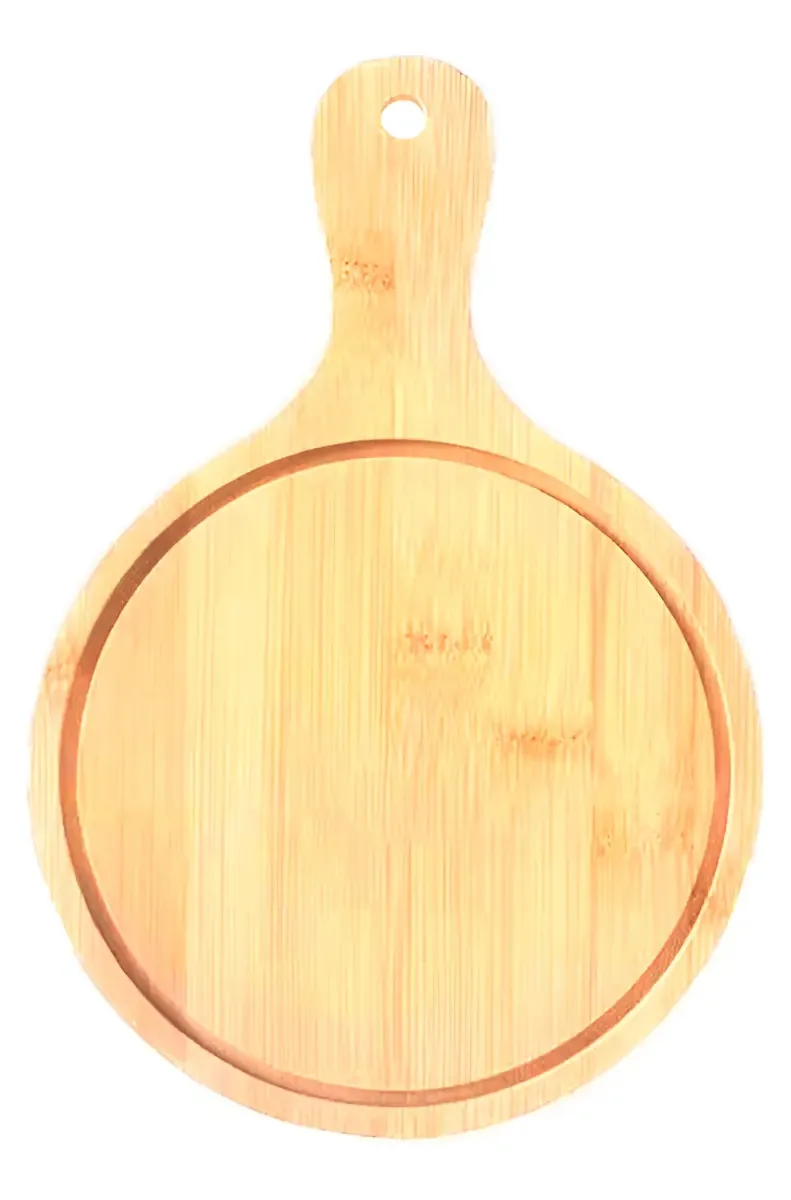 Tábua Redonda Monaliza Madeira Clara Com Canaleta 45x35cm Para Pizzas e Churrasco