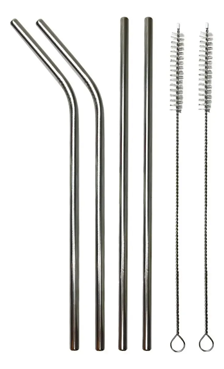 Conjunto 4 Canudos Metal Monaliza Inox Reaproveitavel Prateados 21cm
