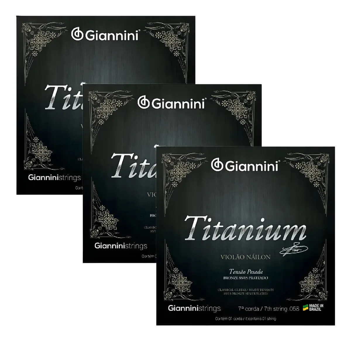 Sétima Corda Giannini Titanium Pesada Violão 3 Unid