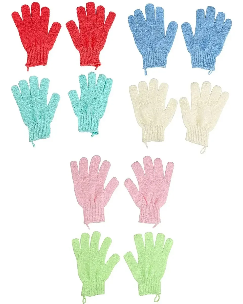 6 pares de luvas de banho esfoliantes corporais com gravata