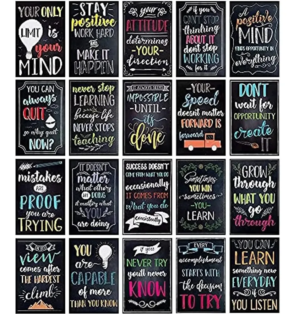 Pacote Juvale com 20 Pôsteres Motivacionais com Frases Positivas para Salas de Aula do Ensino Fundamental e Médio, Quadros de Avisos e Pôsteres Inspiradores de Mentalidade de Crescimento 13 x 19