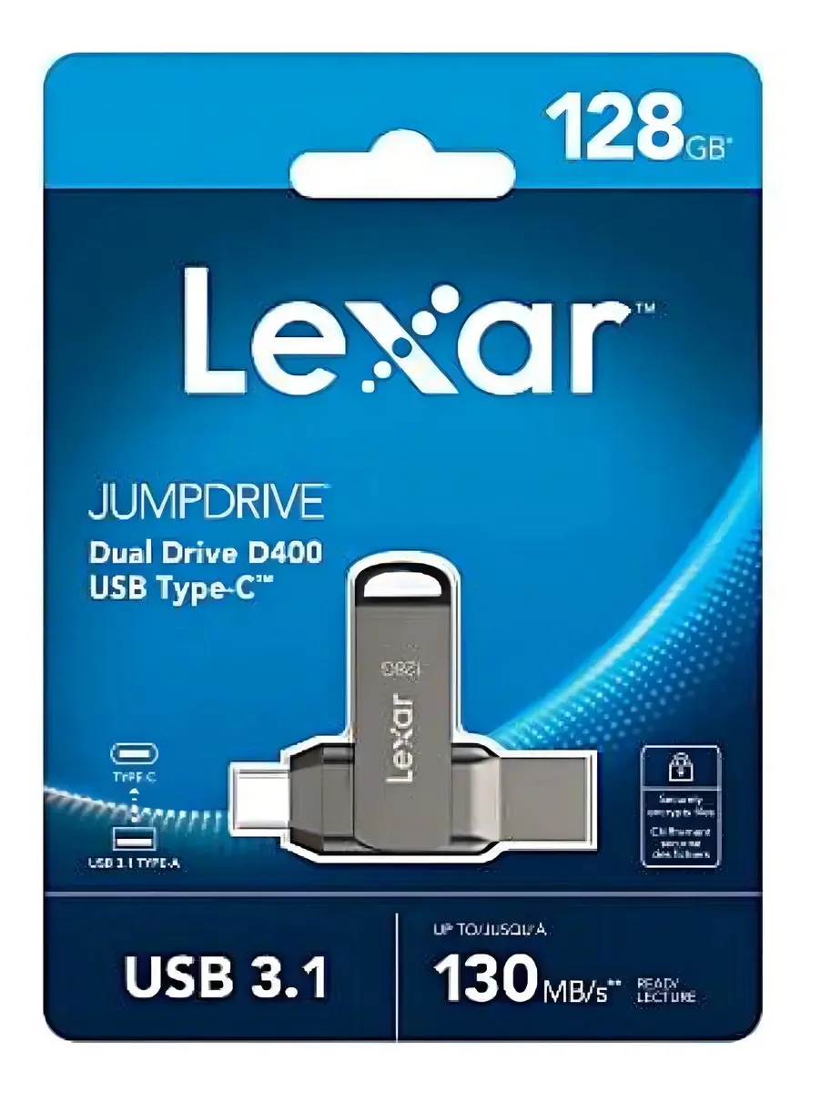 Pen Drive Lexar 128GB USB-C 3.2 Cinza-Escuro Dual Conector D400 JumpDrive