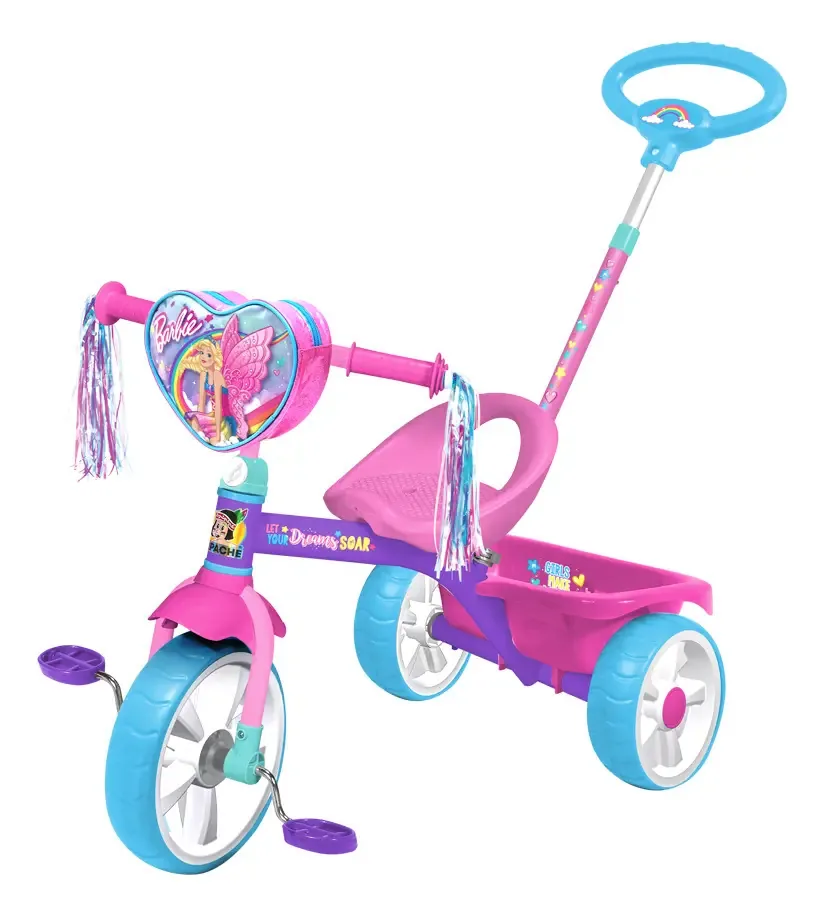 Triciclo Barbie Deluxe Pushbar, cor rosa