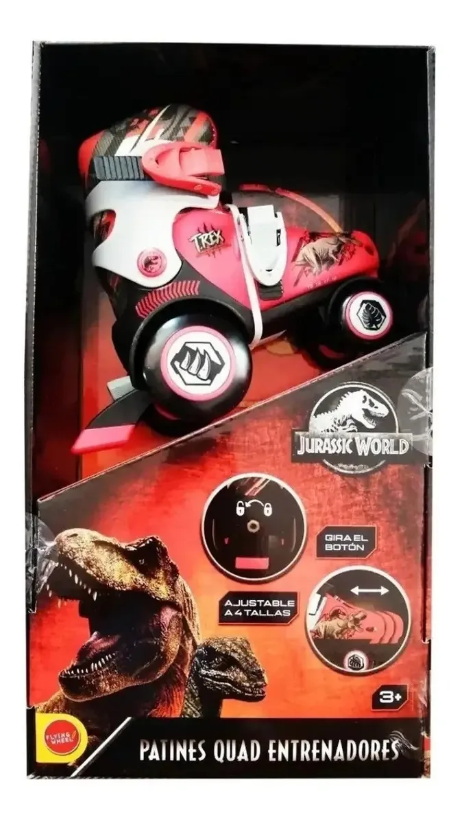 Patins de 4 rodas Jurassic World, tamanho universal, ajustáveis, vermelhos