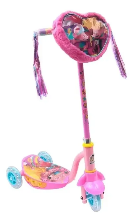 Scooter Patin Del Diablo com luz LED Trolls, altura ajustável, rosa
