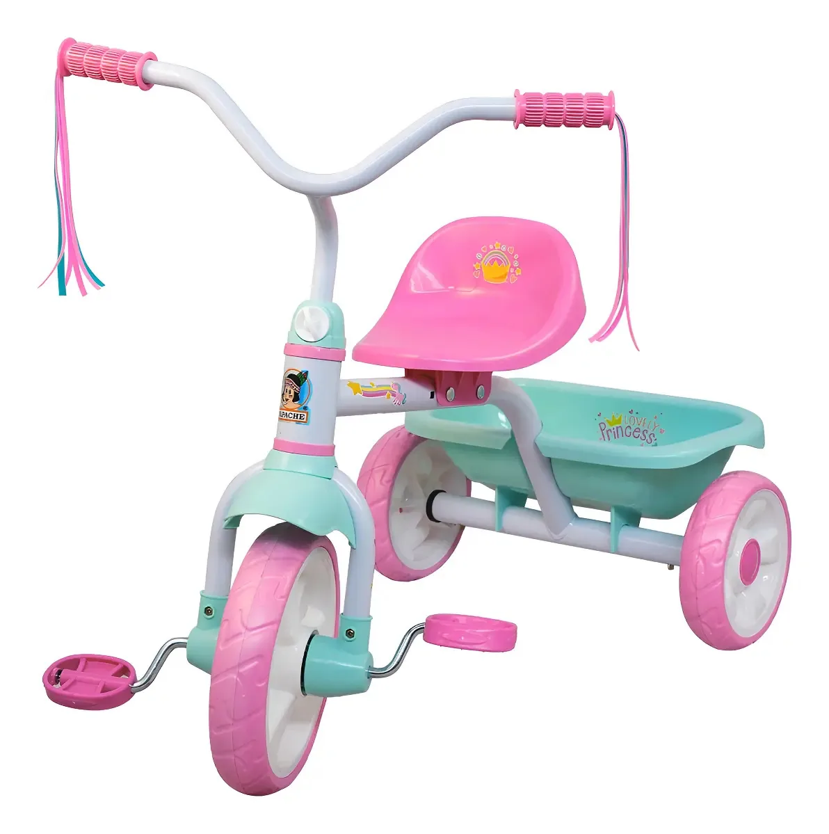 Triciclo Apache com baú branco/rosa